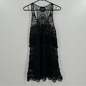 Dasayo Women’s Black Crochet Tiered Sheer Sleeveless Mini Dress Est Size M/L